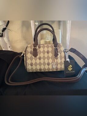 Rocawear Brown & Cream Checker Mini Satchel with Chain Charm